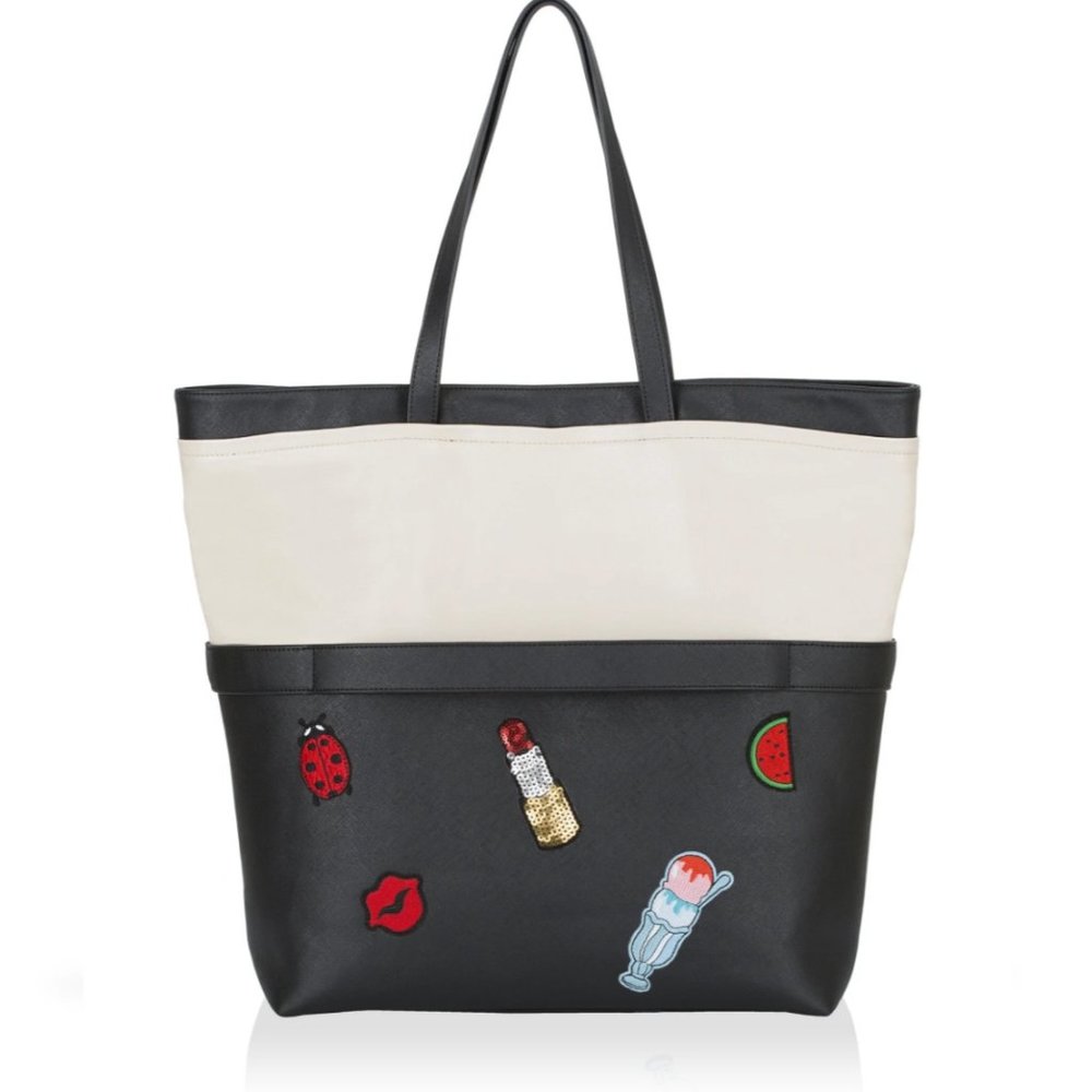 Large Designer Popup Convertible Tote Bag In Black & Beige